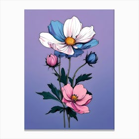 Pink And Blue Flowers 1 Canvas Print