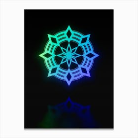 Neon Blue and Green Abstract Geometric Glyph on Black n.0149 Canvas Print