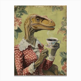 Dinosaur Drinking Coffee Retro Collage 4 Canvas Print