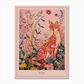 Floral Animal Painting Puma 3 Poster Canvas Print