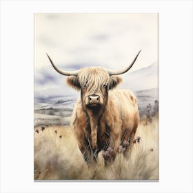 Highland Cow Under The Cloudy Sky 2 Canvas Print