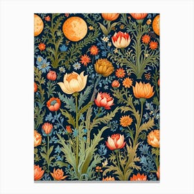 William Morris Seamless Pattern With Flowers And Moon 1 Canvas Print