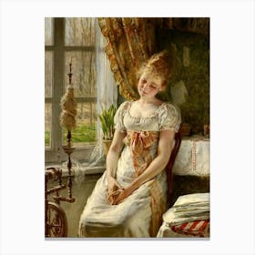 Girl At The Spinning Wheel Canvas Print
