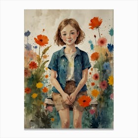 Little Girl In Flowers Canvas Print