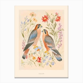 Folksy Floral Animal Drawing Falcon 5 Poster Canvas Print