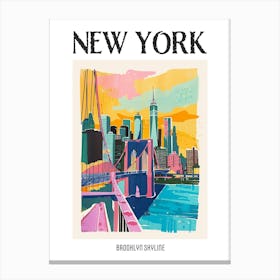 Brooklyn Skyline New York Colourful Silkscreen Illustration 4 Poster Canvas Print