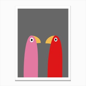 Minimalist Abstract Birds - Pink & Red Canvas Print