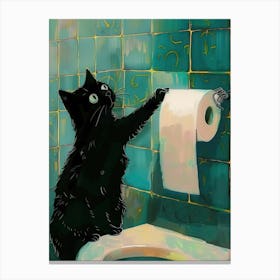 Bathroom Black Cat Toilet Paper Print Funny Canvas Print