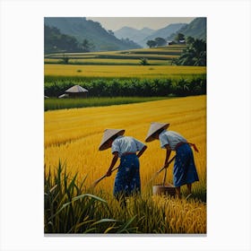 Asian Women In A Rice Field Canvas Print