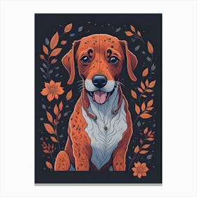 Floral Dog Portrait Boho Minimalism (13) Canvas Print