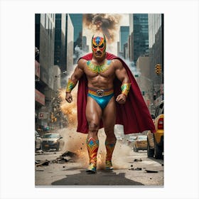 Luchador Power: Giant Wrestler's City Invasion Canvas Print