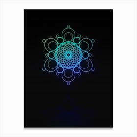 Neon Blue and Green Abstract Geometric Glyph on Black n.0032 Canvas Print