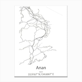 Anan,Japan Minimalist Map Canvas Print