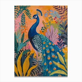 Peacock & The Leaves Painting 4 Canvas Print
