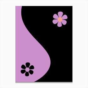 Yin And Yang Retro Abstract Flower Purple And Black Canvas Print