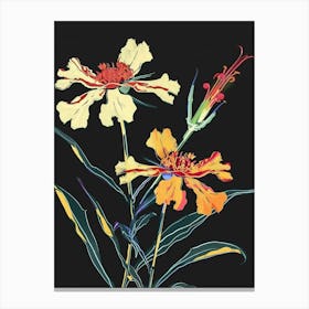 Neon Flowers On Black Marigold 2 Canvas Print