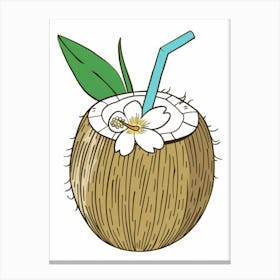 Coconut With A Straw Canvas Print