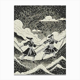 Samurai Warriors In A Fierce Battle Amidst A Storm Ukiyo-E Style Canvas Print