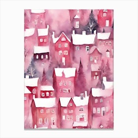 Pink Christmas Village 4 Canvas Print