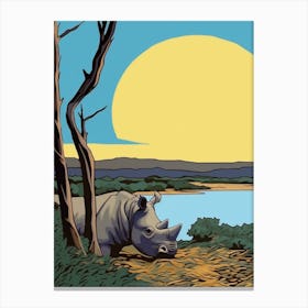 Rhino Relaxing In The Bushes Simple Illustration 5 Canvas Print