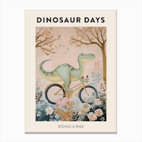 Riding A Bike Dinosaur Poster Canvas Print