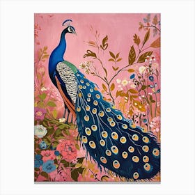 Floral Animal Painting Peacock 4 Canvas Print