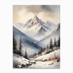 Vintage Muted Winter Mountain Landscape (8) Canvas Print