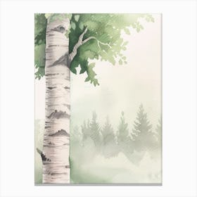 Birch Tree Atmospheric Watercolour Painting 1 Canvas Print