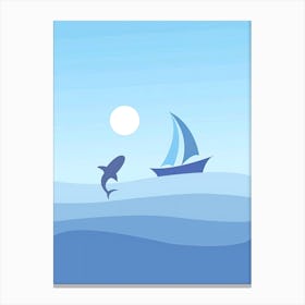 Shark And Boat In The Ocean Canvas Print