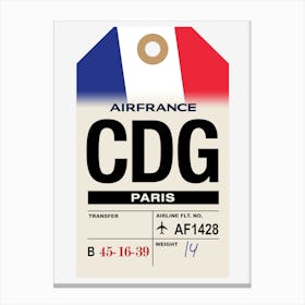 Paris (CDG) France Vintage Airline Luggage Tag Canvas Print