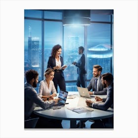 Corporate Brainstorming Session Captured In A Digital Painting Featuring A Diverse Team Of Professio (1) Canvas Print