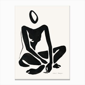 Minimal Black Nude Painting Sitting Woman Canvas Print