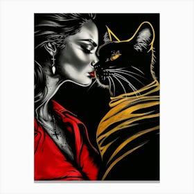 Cat Kissing Woman Canvas Print