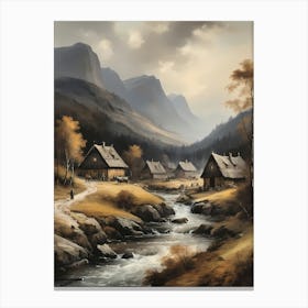 In The Wake Of The Mountain A Classic Painting Of A Village Scene (25) Canvas Print