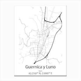 Guernica Y Luno,Spain Minimalist Map Canvas Print