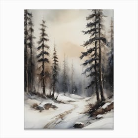 Winter Pine Forest Christmas Painting (26) Canvas Print