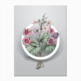 Vintage The Chinese Primrose Minimalist Floral Geometric Circle on Soft Gray n.0433 Canvas Print