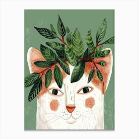 Cat With Leaves On Its Head Canvas Print