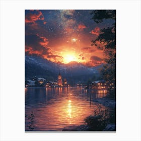 Night Sky Over Lake 13 Canvas Print