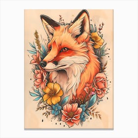 Amazing Red Fox With Flowers 24 Canvas Print