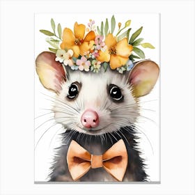Baby Opossum Flower Crown Bowties Woodland Animal Nursery Decor (24) Result Canvas Print