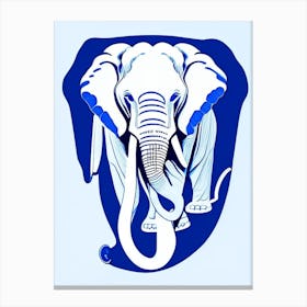 Elephant And Lotus Symbol Blue And White Line Drawing Canvas Print