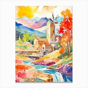 Watercolor Of A Windmill Canvas Print