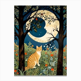 William Morris Moonlight Cat Canvas Print