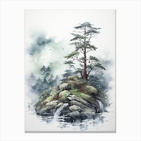 Shiretoko Peninsula In Hokkaido, Japanese Brush Painting, Ukiyo E, Minimal 1 Canvas Print