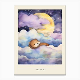 Baby Otter Sleeping In The Clouds Nursery Poster Canvas Print