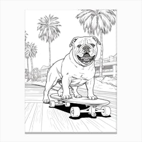 English Bulldog Dog Skateboarding Line Art 1 Canvas Print