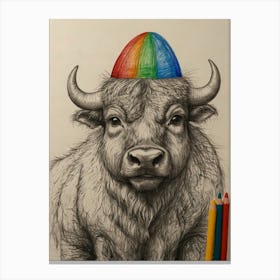 Bull With Rainbow Hat Canvas Print