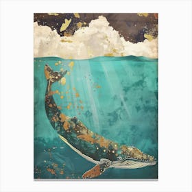 Whale Ocean Painting Gold Blue Effect Collage 4 Canvas Print