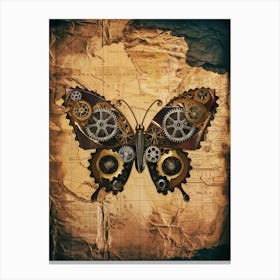 Steampunk Butterfly On A Map Canvas Print